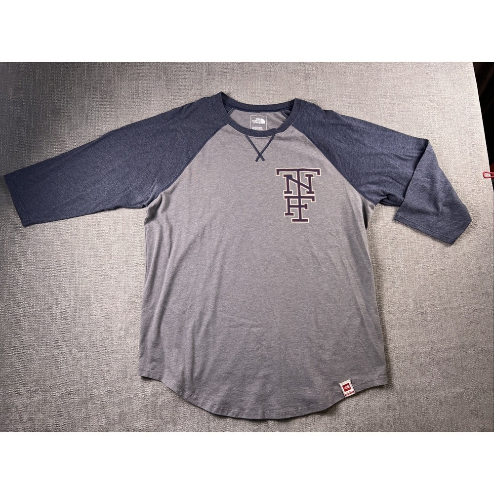 The North Face TNF Logo Raglan Baseball T-Shirt Gray Blue Men's LG